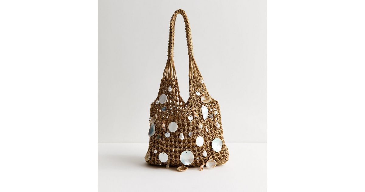 Stone Woven Shell Embellished Grab Bag | New Look | New Look (UK)