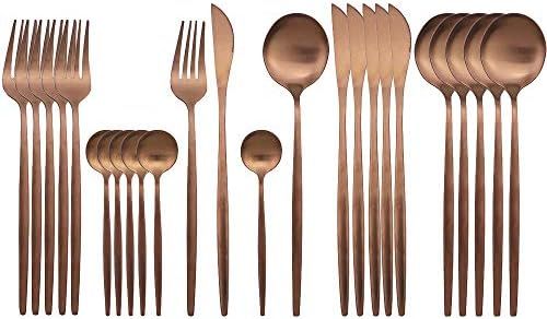 JASHII Rose Gold Silverware Set, 24 Pieces Stainless Steel Copper Flatware Set Cutlery Sets, Incl... | Amazon (US)
