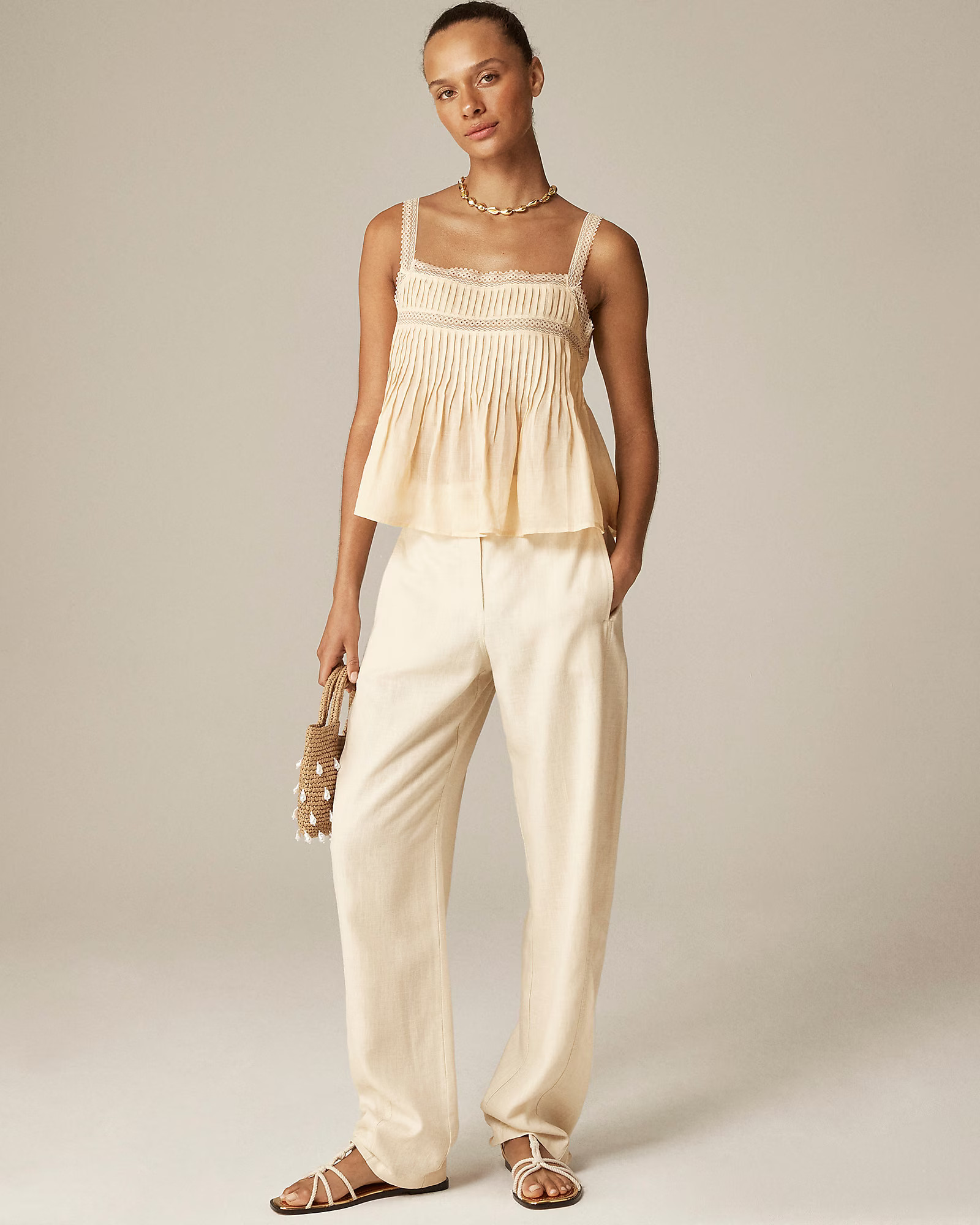 Lace-trim tank top in ramie | J. Crew US