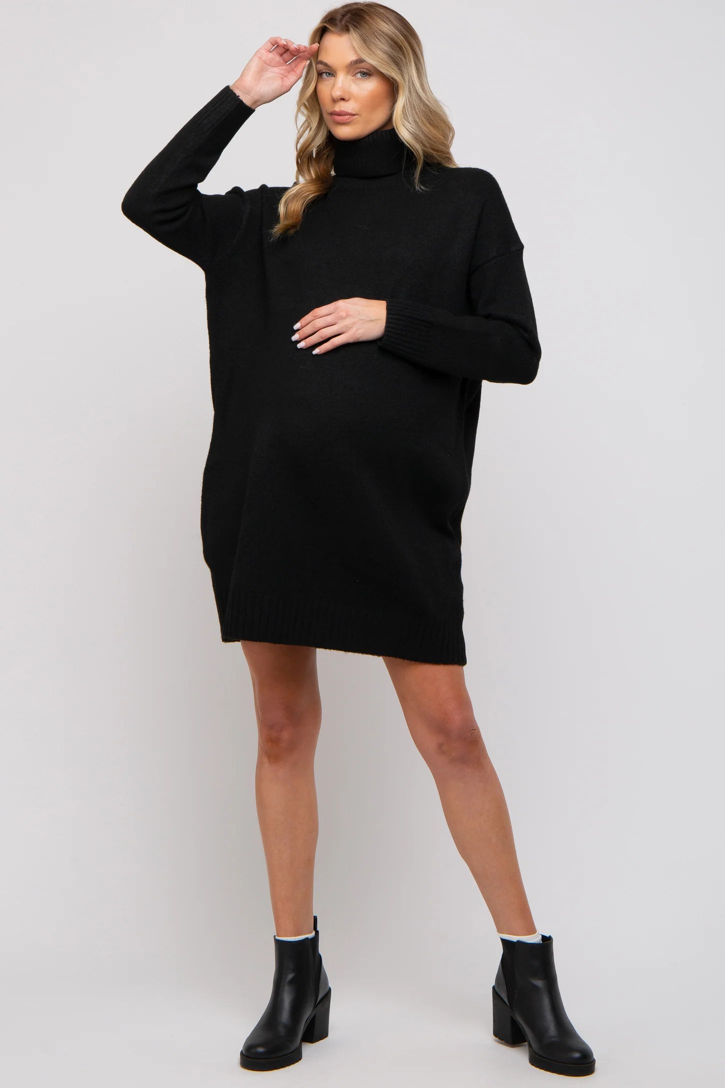 Black Turtleneck Maternity Sweater Mini Dress | PinkBlush Maternity
