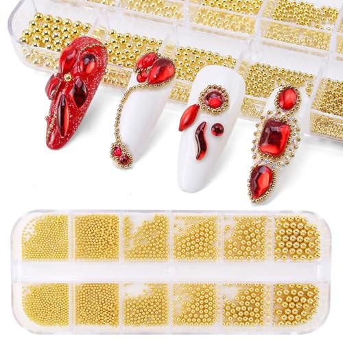 0.8mm Mini Small Nail Beads Stainless Steel Beads Nail Chain Charms Nails Art Decorations Gun Grey Nail Studs Gold Caviar Nail Charms DIY Tool Nail Studs Accessories Cold Nail Gems (Gold) | Amazon (US)