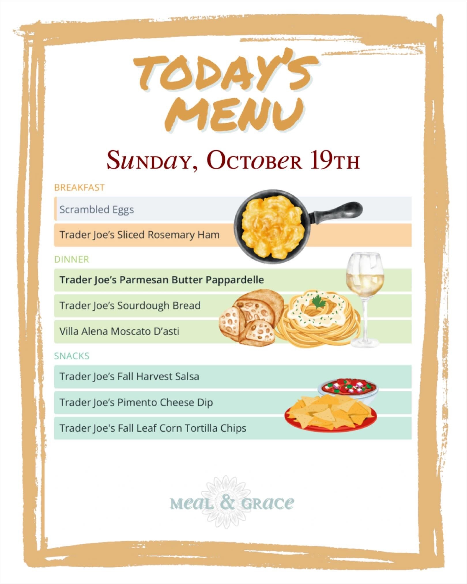 Sunday will be a slow and simple kind of day — scrambled eggs with rosemary ham, Parmesan Butter Pappardelle, and a glass of Moscato D’Asti to make dinner feel like a celebration. 🍝✨

Trader Joe’s will make it easy and fall flavors will make it lovely.

What’s on your menu?

Gracefully yours,
🫶🏻 Jeanie Jo

#LTKSeasonal #LTKHome