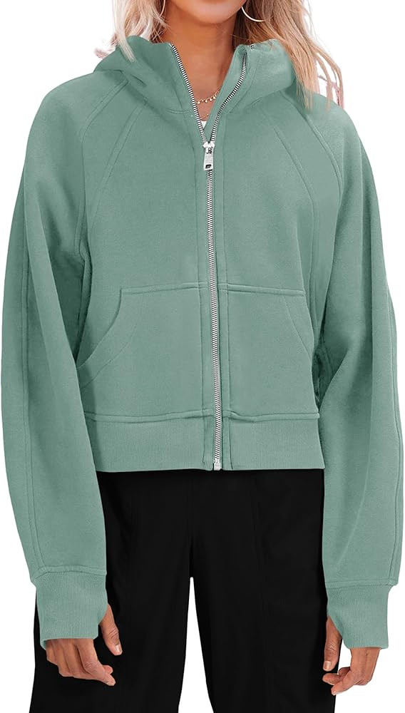 Fisoew Womens Zip Up Sweatshirts Fleece Lined Collar Crop Hoodie Casual Cotton Long Sleeve Tops w... | Amazon (US)