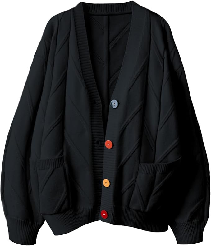 Women's Cable Knit Long Sleeve Open Front Cardigan Sheep V-Neck Button Down Embroidery Wool Blend... | Amazon (US)