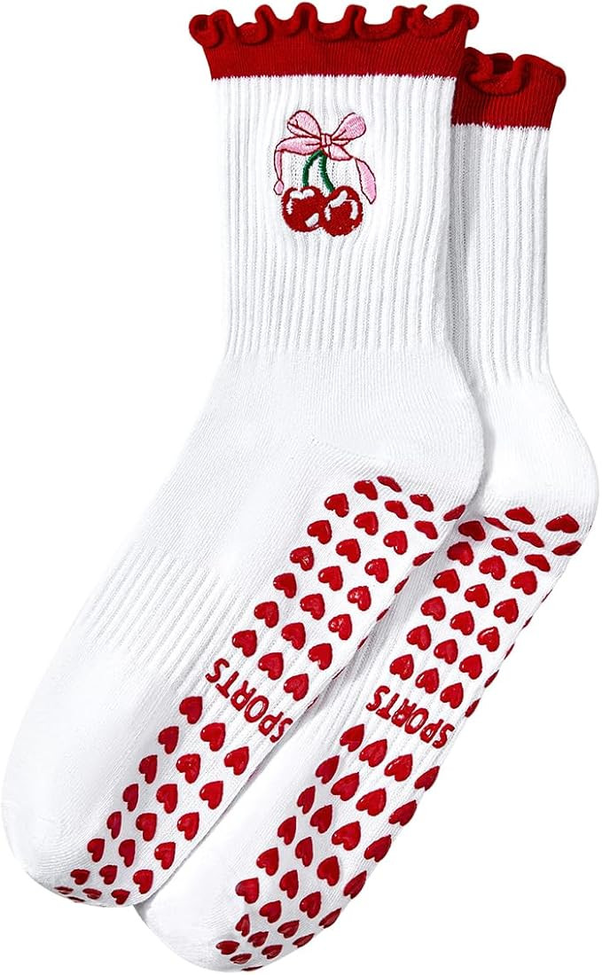 Century Star Cute Pilates Grip Socks Ruffle Frilly Yoga Crew Socks for Women-Non Slip Athletic St... | Amazon (US)