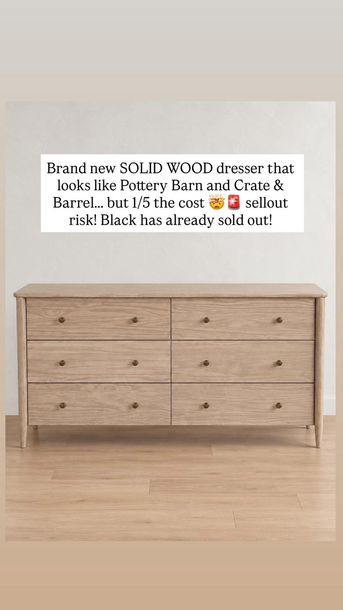 🔗⬇️ Brand new solid wood dresser that looks like Pottery Barn and Crate & Barrel….. but 1/5 the cost 🤯🚨 sellout risk! Black has already sold out! 

Review photos show the color! 😍