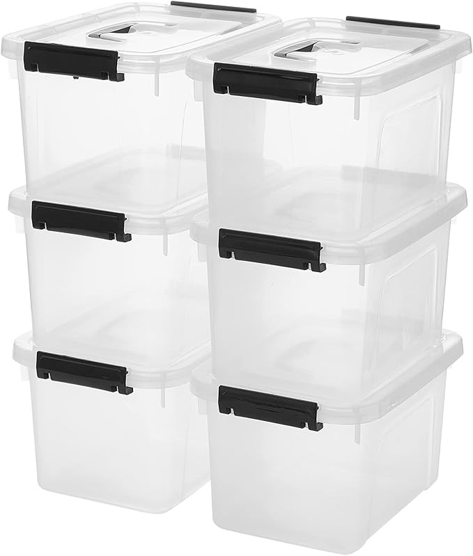 6 Quart Clear Storage Latch Box/Bins, 6-Pack Plastic Container with Latches and Lid | Amazon (US)