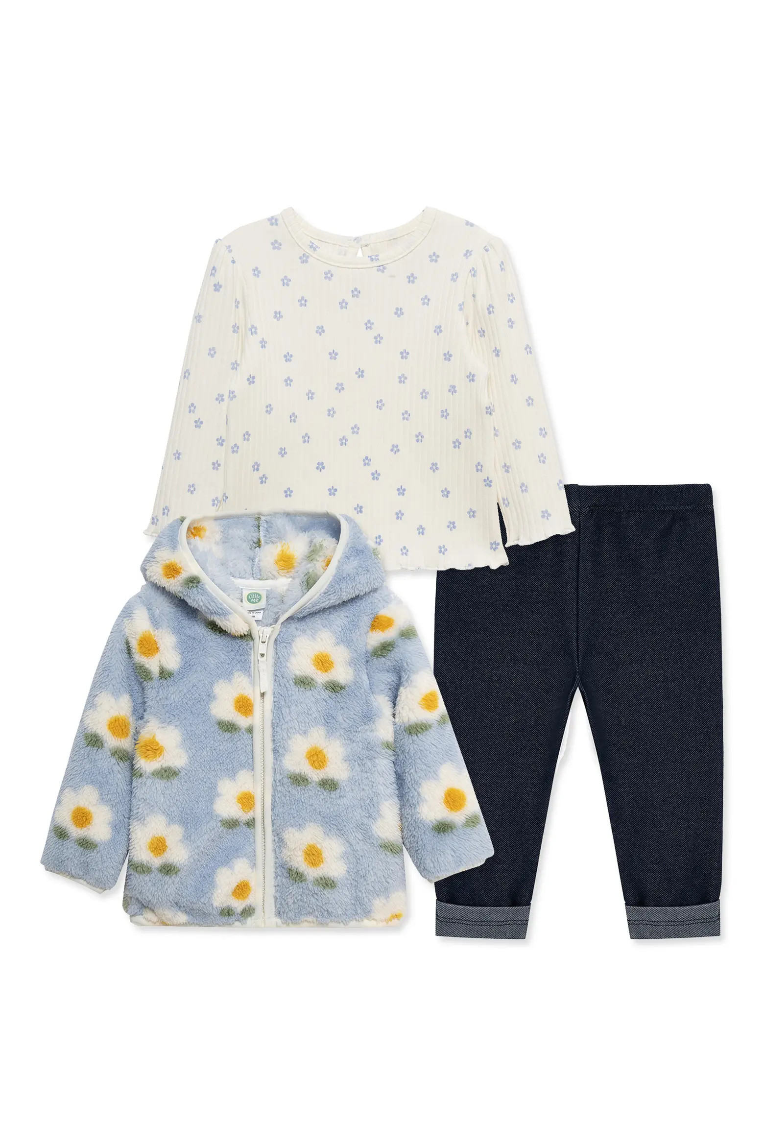 Floral High Pile Fleece Jacket, T-Shirt & Knit Jeans Set (Women) | Nordstrom | Nordstrom