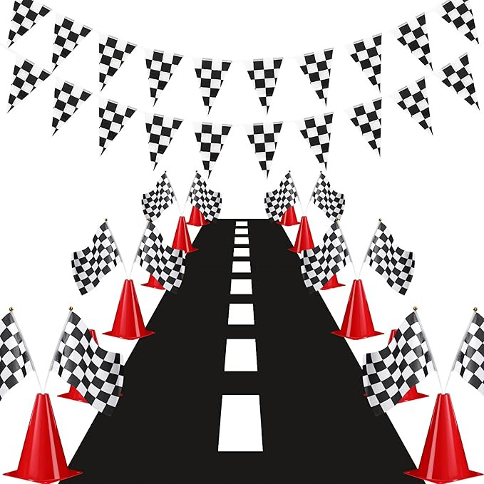 Skylety Traffic Cones and Racing Checkered Flags Set-Include 12 Plastic Traffic Cones, 12 Checker... | Amazon (US)