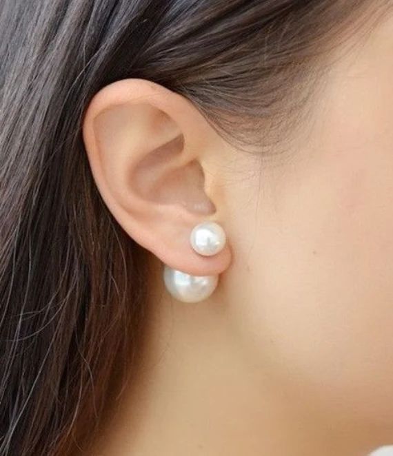 Double Pearl Earring Bridal Pearl Earings Wedding Pearl | Etsy | Etsy (US)