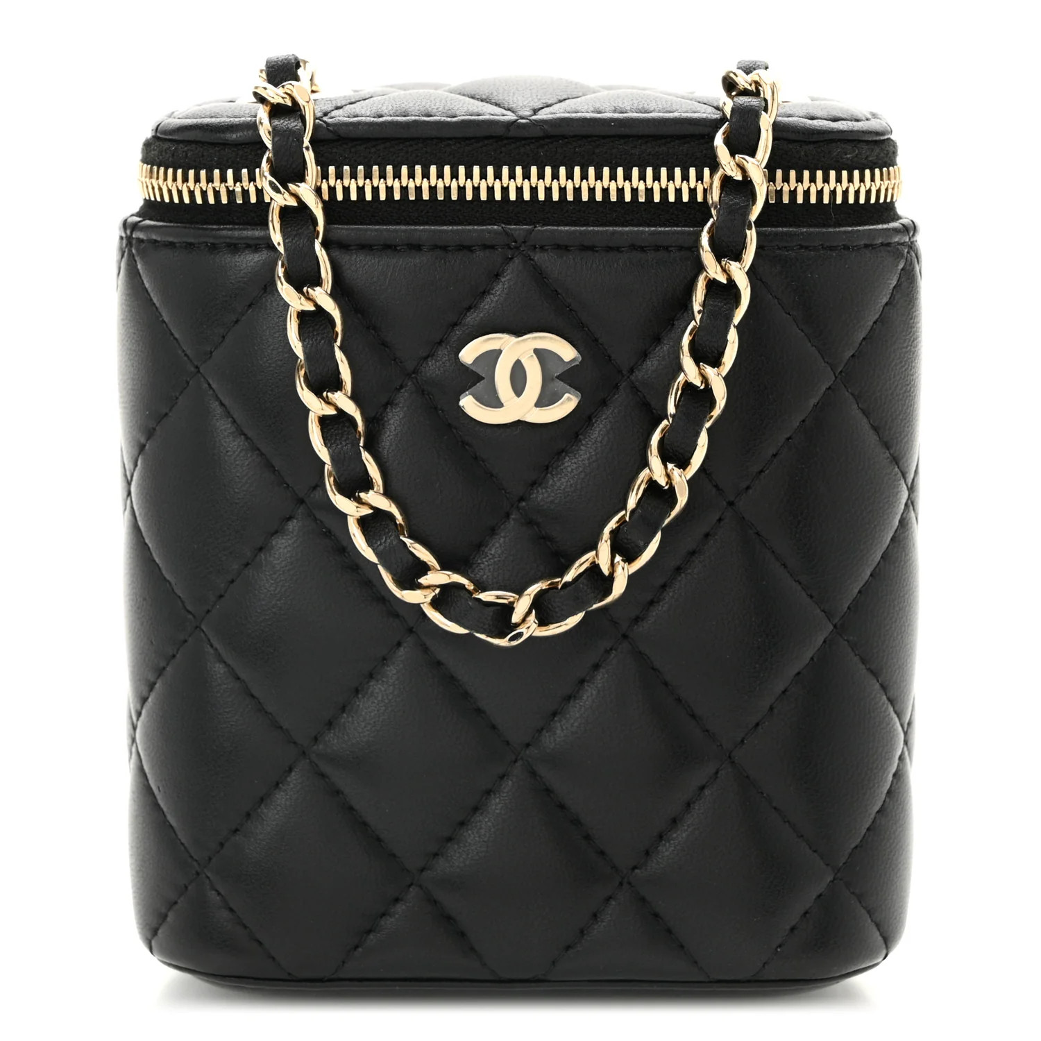 Chanel Lambskin Quilted Small Vertical Coco Beauty Vanity Case With Chain Black 1746559 | FASHIONPHILE (US)