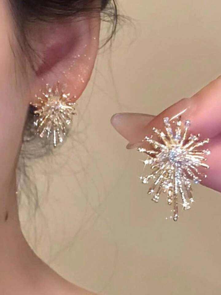 1 Pair Elegant Glamorous Luxury Zirconia Inlaid Flower Firework Stud Earrings, Fashion Earrings F... | SHEIN