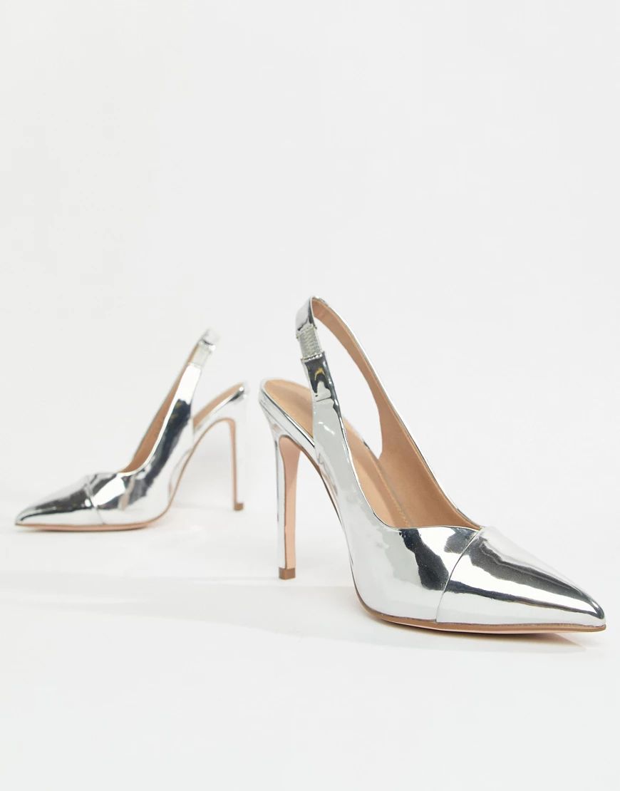 ASOS DESIGN Pepper pointed slingback high heels-Silver | ASOS (Global)
