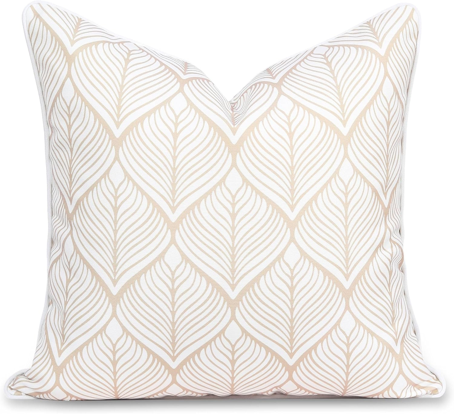 Hofdeco Premium Coastal Patio Indoor Outdoor Throw Pillow Cover Only, 20"x20" Water Repellent for Backyard, Couch, Neutral Tan Print Geometric Leafs | Amazon (US)