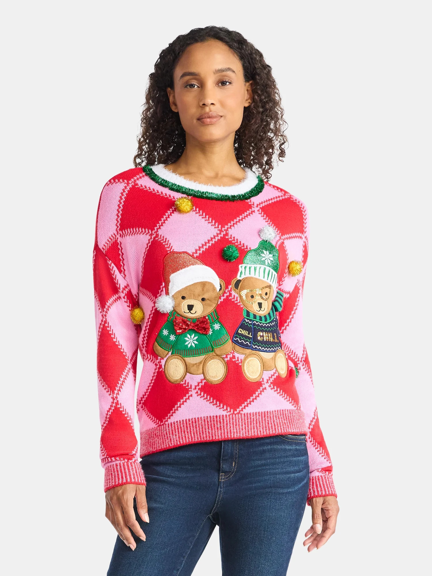Holiday Time Women's Embellished Pullover Christmas Sweater, Midweight, Sizes XXS-XXXL | Walmart (US)