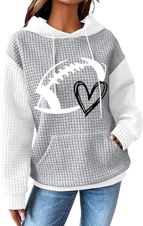 Game Day Hooded Sweatshirt Women Funny Football Graphic Shirt Waffle Knit Game Day Pullover Hoodi... | Amazon (US)