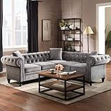 UNIROI Seats Grey Tufted Velvet Upholstered Sectional Sofa, 5 Seater Couch with Classic Chesterfield | Amazon (US)