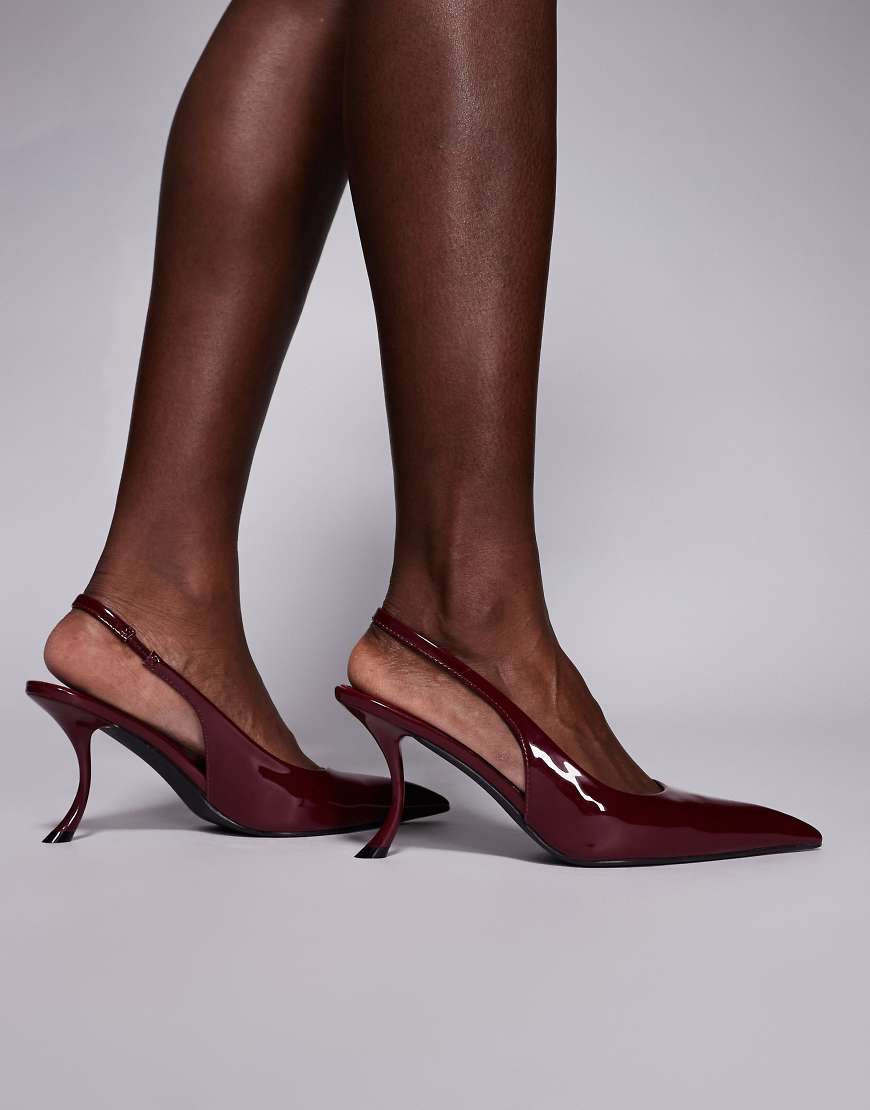 Public Desire Katsu slingback heeled shoes in burgundy patent-Red | ASOS (Global)