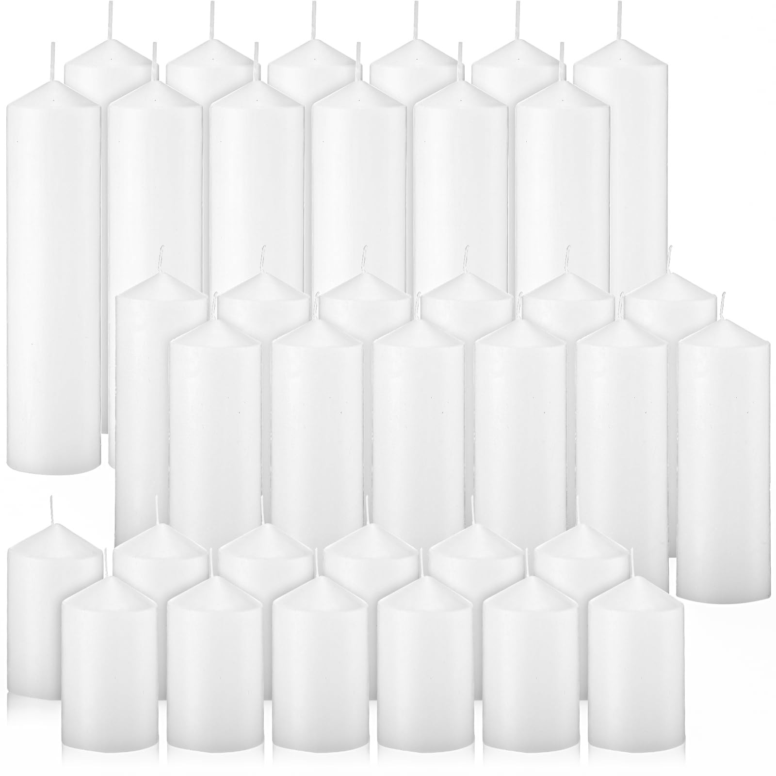 MTLEE 36 Pcs Pillar Candles Bulk Set of 3 Long Burning Wax Pillar Candles 2 in x 3, 6, 8 Inch Dri... | Amazon (US)