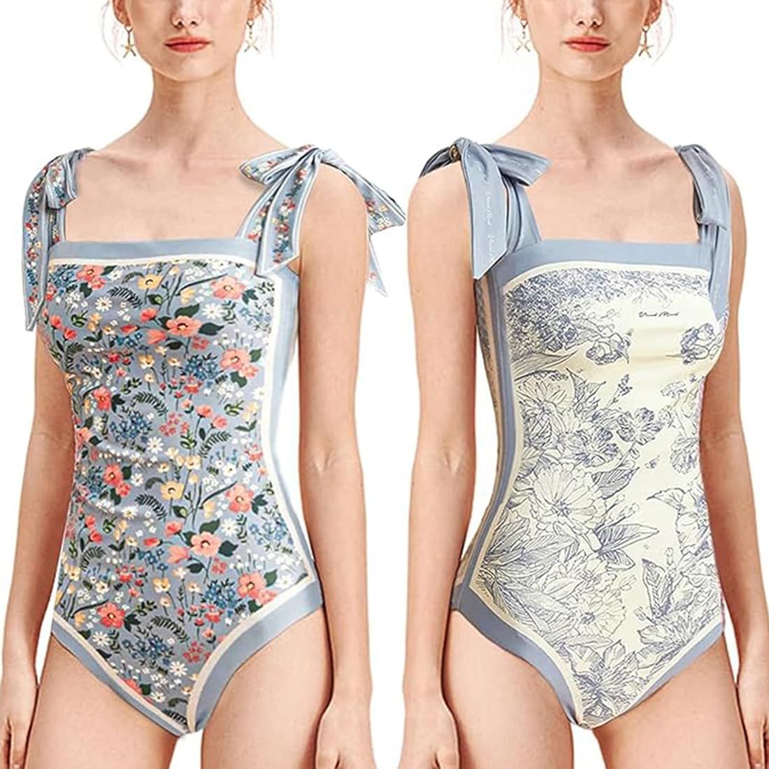 Women Floral One Piece Swimsuits, Reversible Tie Shoulder Monokini, Tummy Control Bathing Suits, ... | Amazon (US)