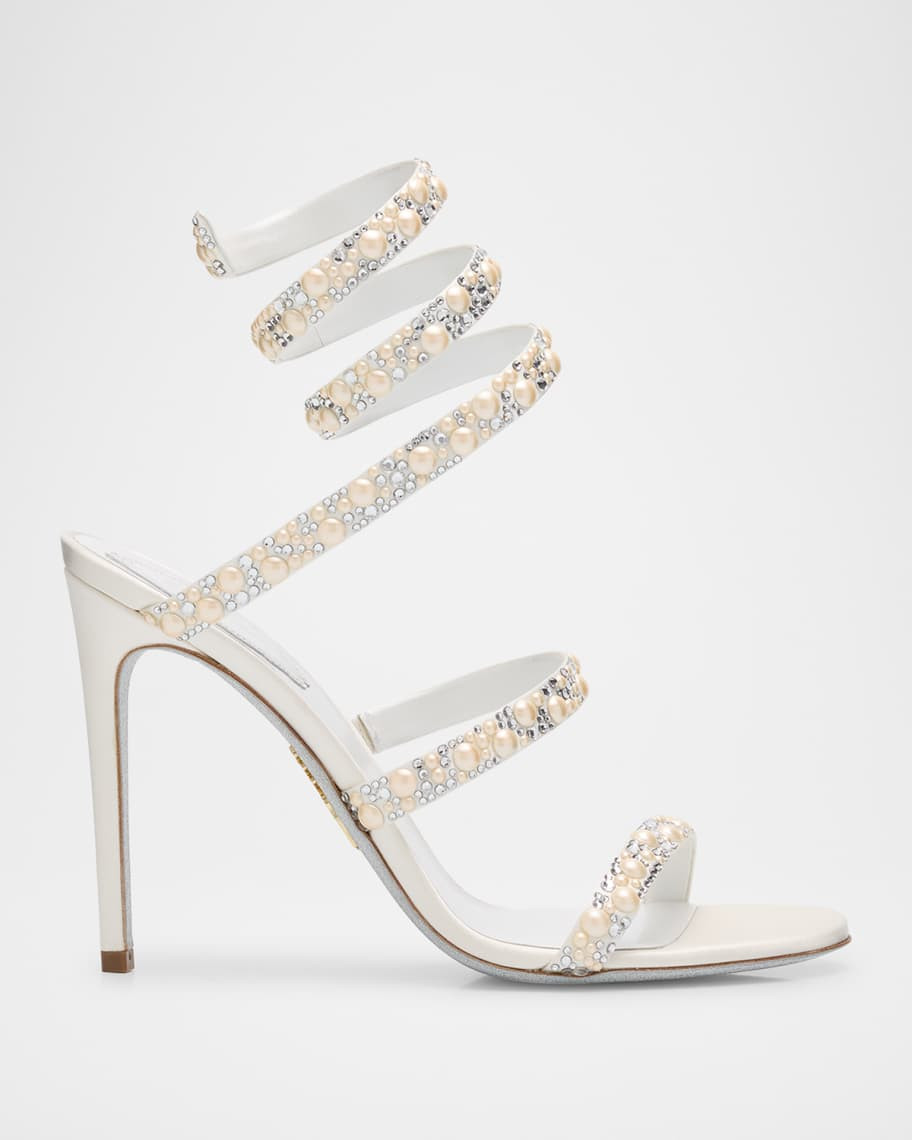 Rene Caovilla Cleo Satin Crystal Snake-Wrap Sandals | Neiman Marcus