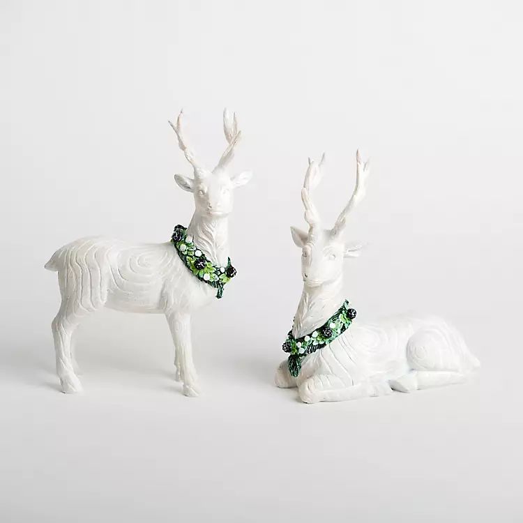 White Carved Wood Reindeer Figurines, Set of 2 | Kirkland's Home