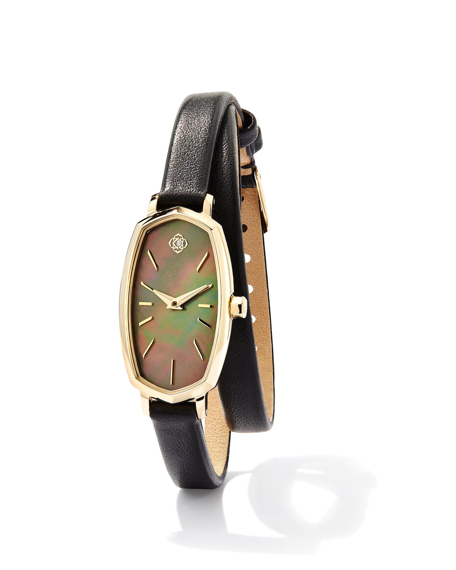 Elle Gold Tone Stainless Steel Leather Wrap Watch in Black Mother-of-Pearl | Kendra Scott