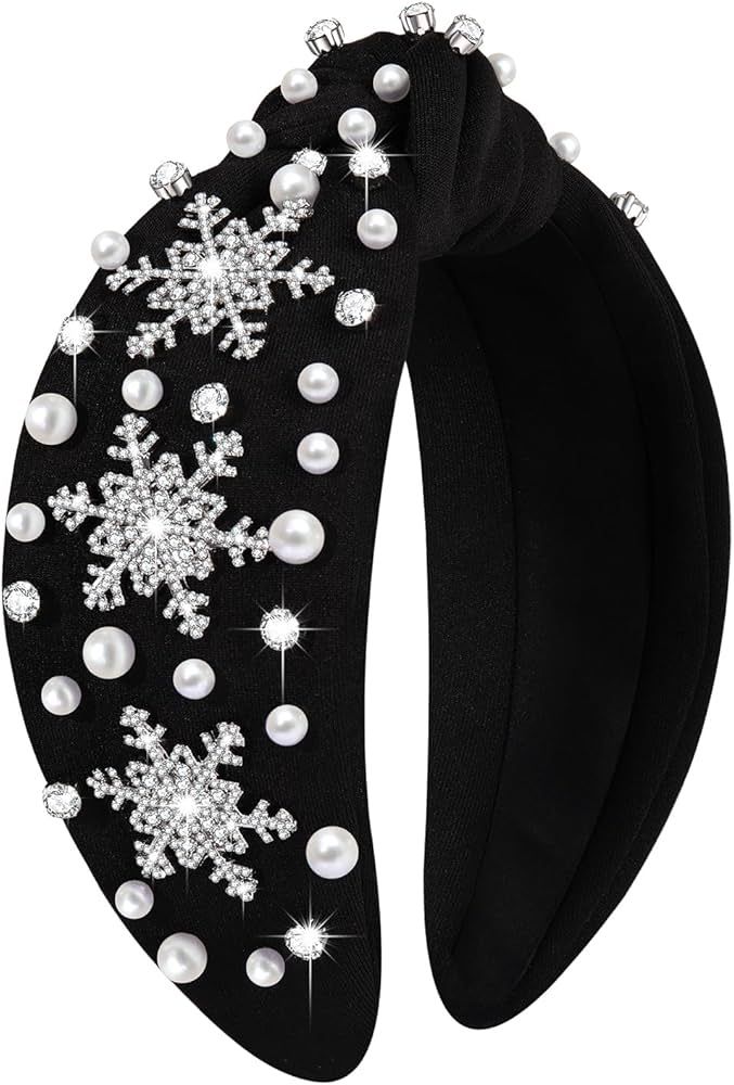 Christmas Headband for Women Jeweled Xmas Plaid Headband Embellished Crystal Pearl Knotted Headba... | Amazon (US)