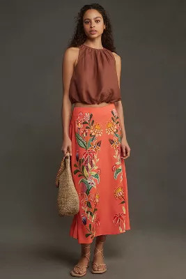 Farm Rio Satin Slip Midi Skirt | Anthropologie (US)