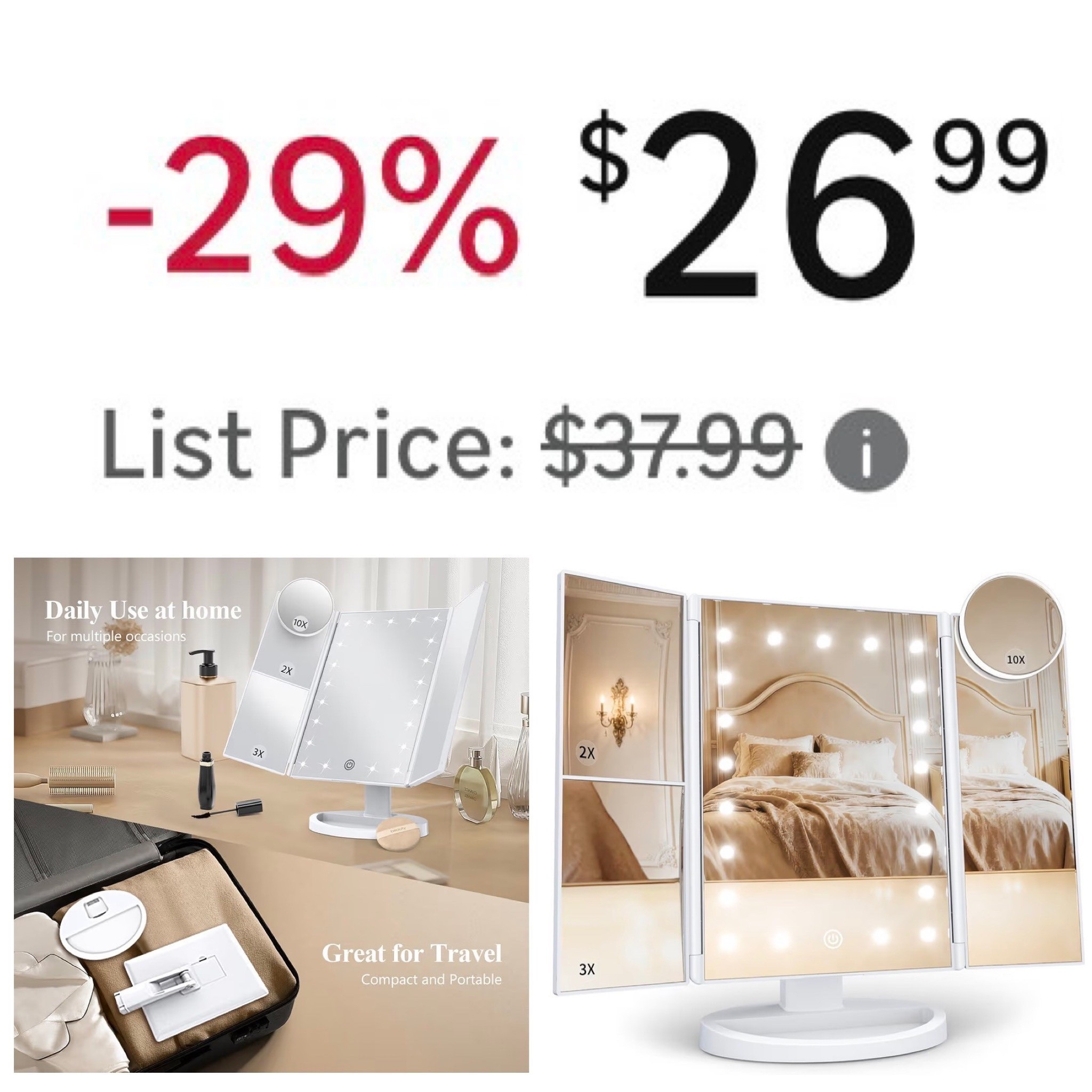 4.4 out of 5 stars!

HUONUL Makeup Mirror, Vanity Mirror with Lights, 2X/3X/10X Magnification, Touch Control, Trifold, Dual Power Supply, Gifts Mothers Day for Mom,Gifts for Women, Wife, Girls,Dorm Room Essentials
On sale
For her
Gift guide
Makeup
Beauty
Home
Mom life
Grwm
Self care
Morning routine


#LTKgrwm #LTKSaleAlert #LTKBeauty