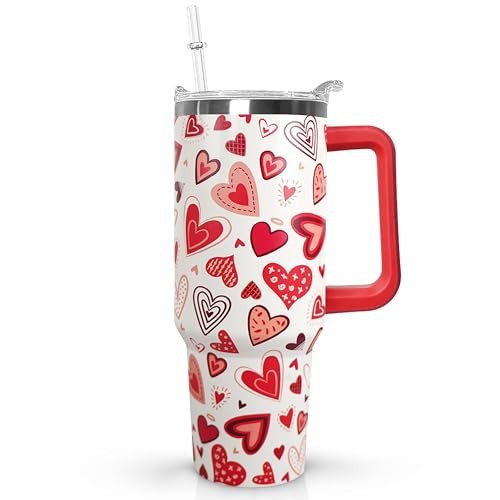 wmvhdiw 30 Oz Valentine's Day Tumbler with Handle,Romantic Love Travel Coffee Cup, Sweet Heart Decor, Valentine’s Gifts for Women | Amazon (US)