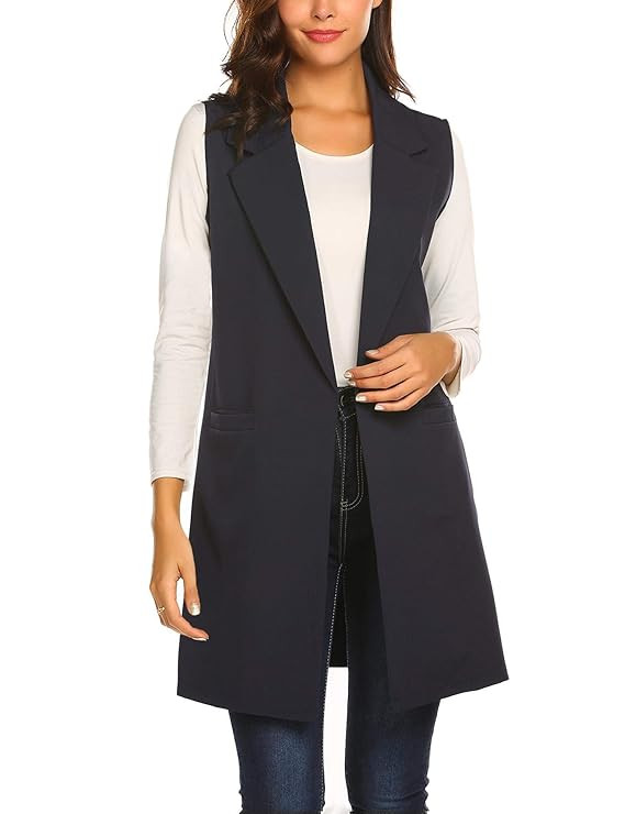 Showyoo Women's Long Sleeveless Duster Trench Vest Casual Lapel Blazer Jacket | Amazon (US)