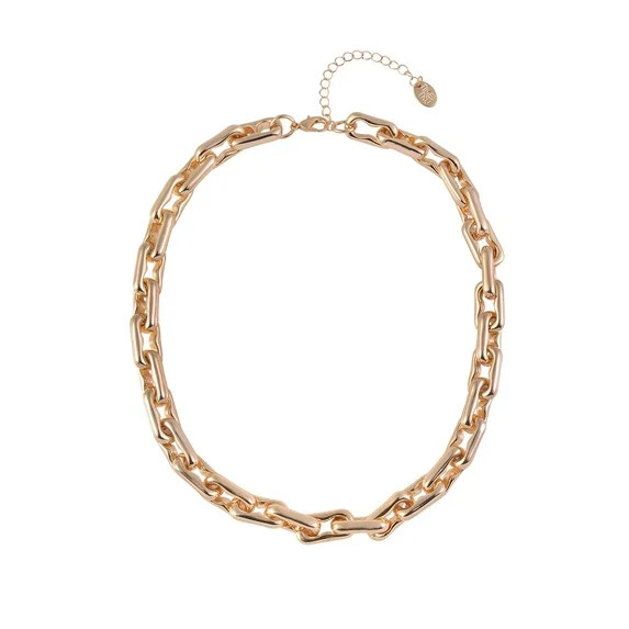 Time and Tru Women's Thick Wavy Rectangular Links Goldtone Necklace | Walmart (US)