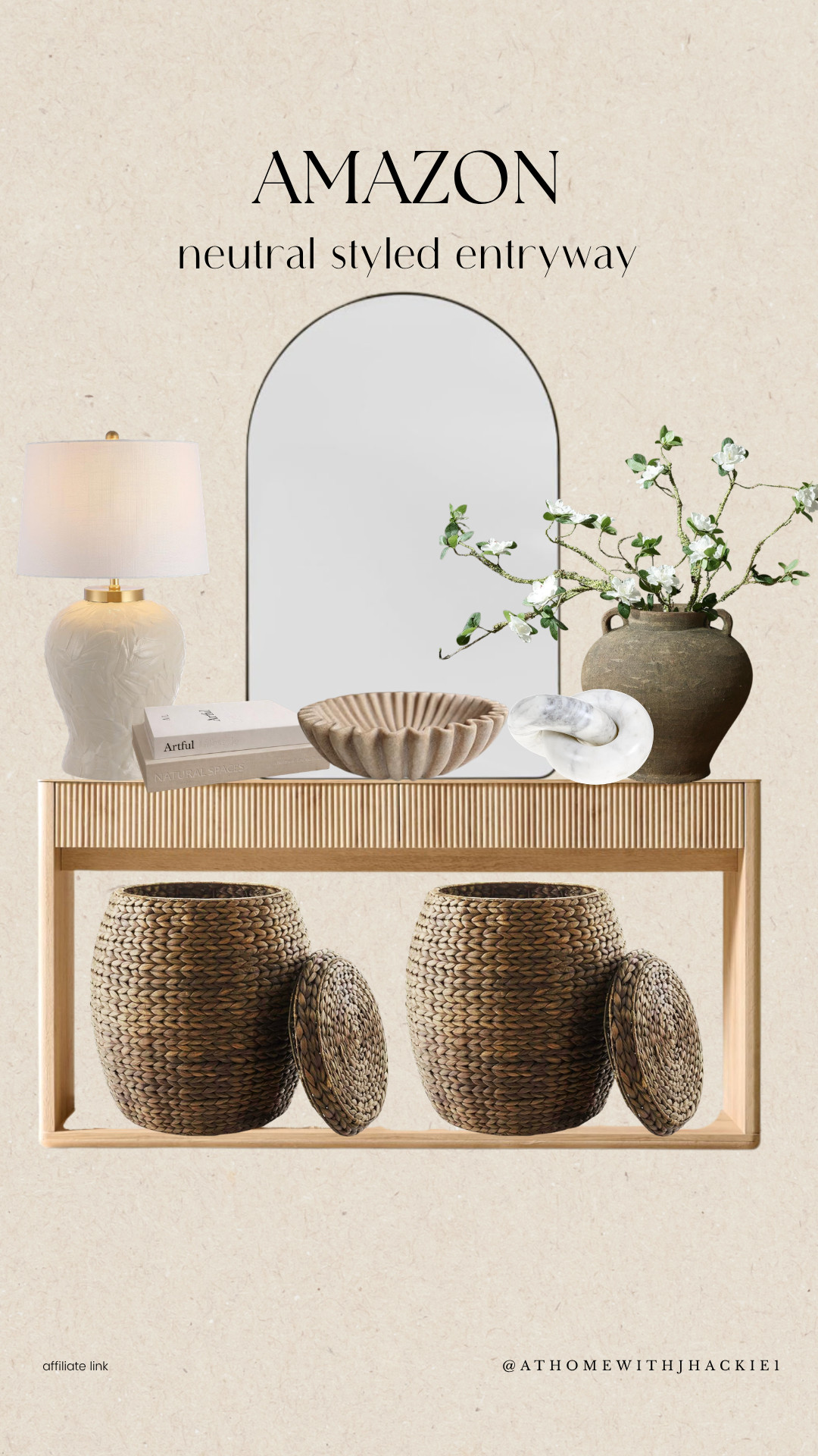 Amazon entryway decor, styled entryway table, neutral entryway design, console table styling, round arch mirror entryway, woven baskets storage, decorative bowl styling, table lamp neutral decor, organic modern entryway, hallway decor ideas, neutral home styling, minimalist entryway decor, earthy entryway inspiration, amazon home finds decor 

 

#LTKHome
