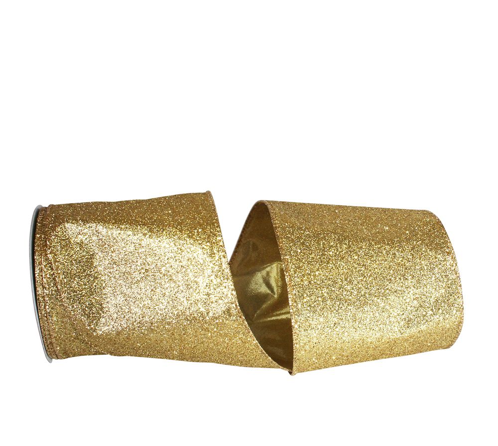 The Ribbon Roll - T97896W-035-10F, Glitter Lame Wired Edge Ribbon, Gold, 4 Inch, 10 Yards | Walmart (US)