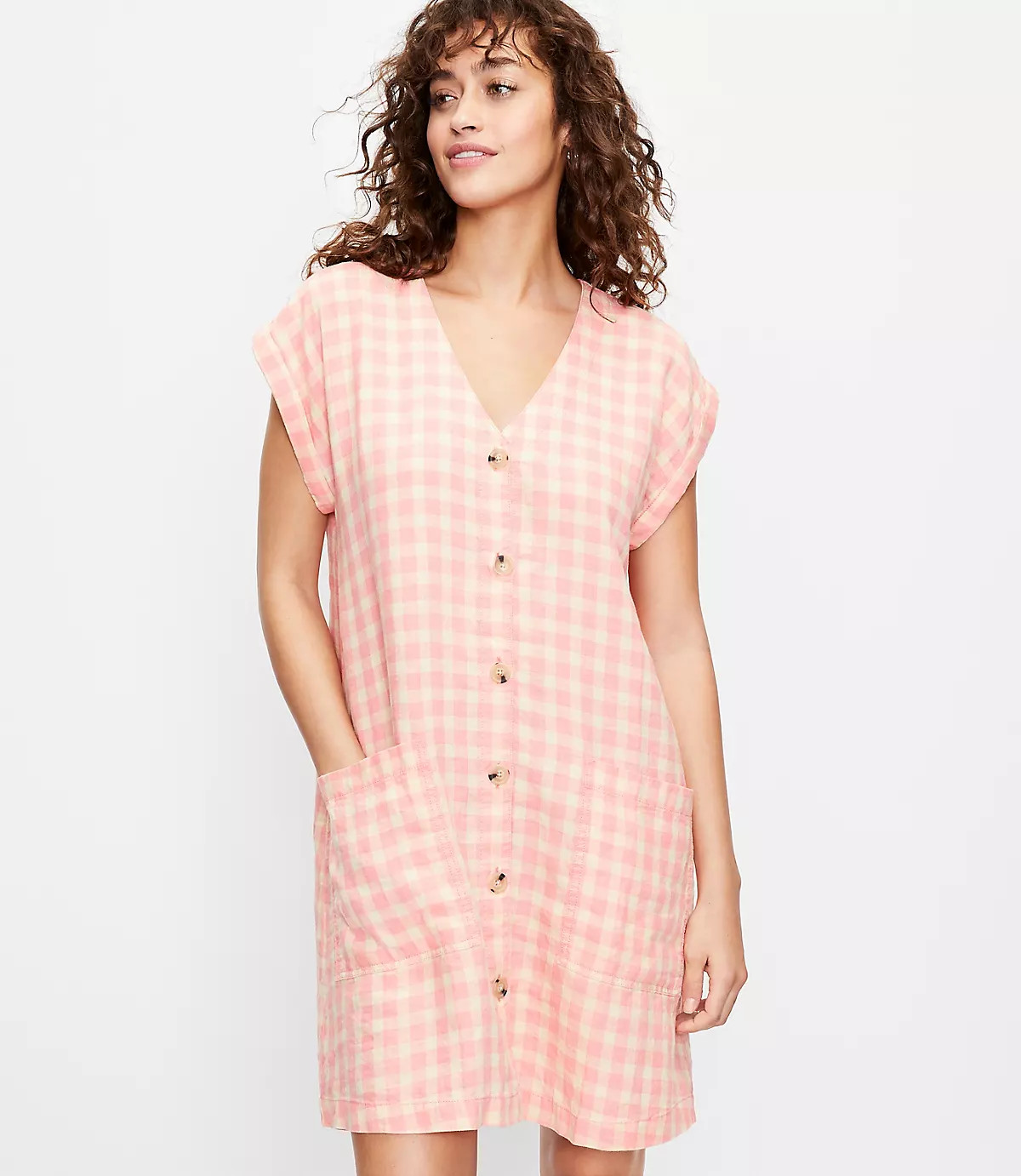 Lou & Grey Gingham Linen Pocket Shirtdress | LOFT