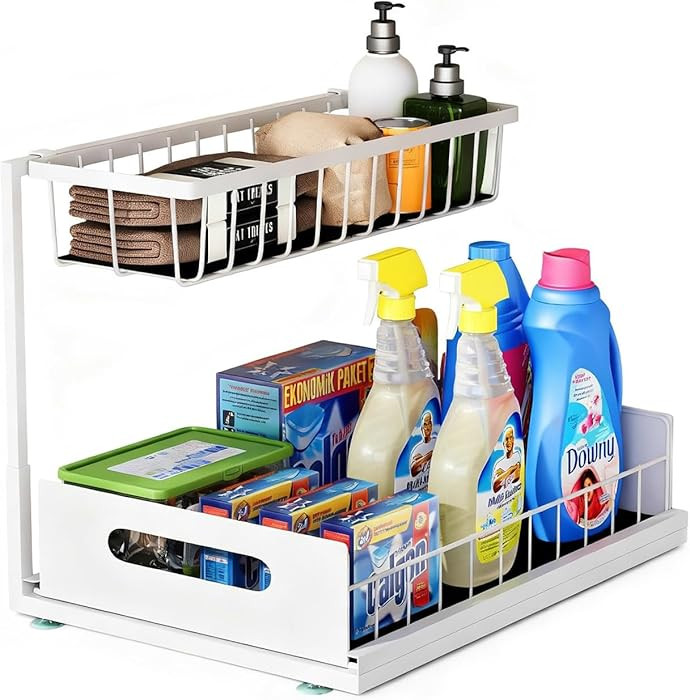 Under Sink Organizer, 2 Tier Pull-Out Cabinet Storage Shelf, Rust-Resistant Metal Organizer for K... | Amazon (US)