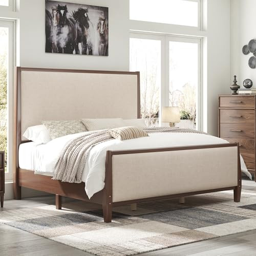 Jocisland 58" Tall Solid Wood California King Size Bed Frame with Upholstered Headboard & Footboard, Wooden Platform Bedframe, No Box Spring Needed, Easy Assembly, Modern Farmhouse Style, Dark Walnut | Amazon (US)
