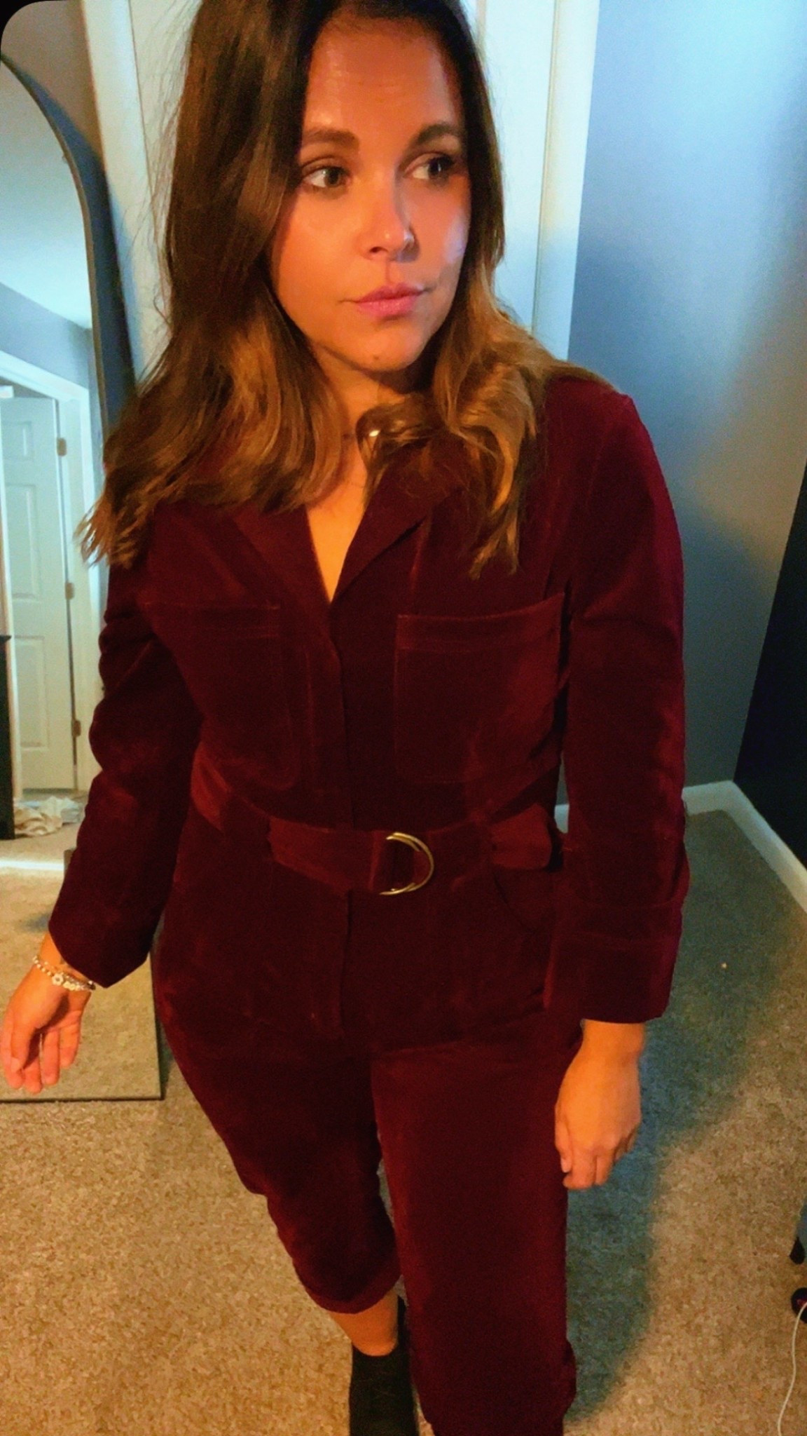 Burgundy jumpsuit! Obsessed with jumpsuits this season — the effortless blend of comfort and confidence I didn’t know I needed. 💫 Whether it’s dressing it up with heels or keeping it casual with sneakers, there’s something about a one-and-done outfit that just gets it right. It’s giving chic, it’s giving ease, it’s giving main character energy. ✨ #StyleStaple #FallFashion #JumpsuitSeason