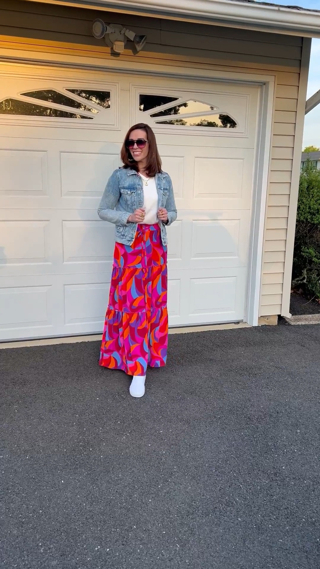 White cropped vneck tshirt (small). Light wash denim jacket (small). Colorful maxi skirt (small). White slip on sneakers (8.5). #croppedtshirt #tshirt #whitetshirt #vnecktshirt #jacket #denimjacket #lighwashdenimjacket #skirt #maxiskirt #sliponsneakers #whitesneakers #sneakers #springoutfit #summeroutfit 
Spring Outfit Summer Outfit 

#LTKFindsUnder100 #LTKStyleTip #LTKSeasonal