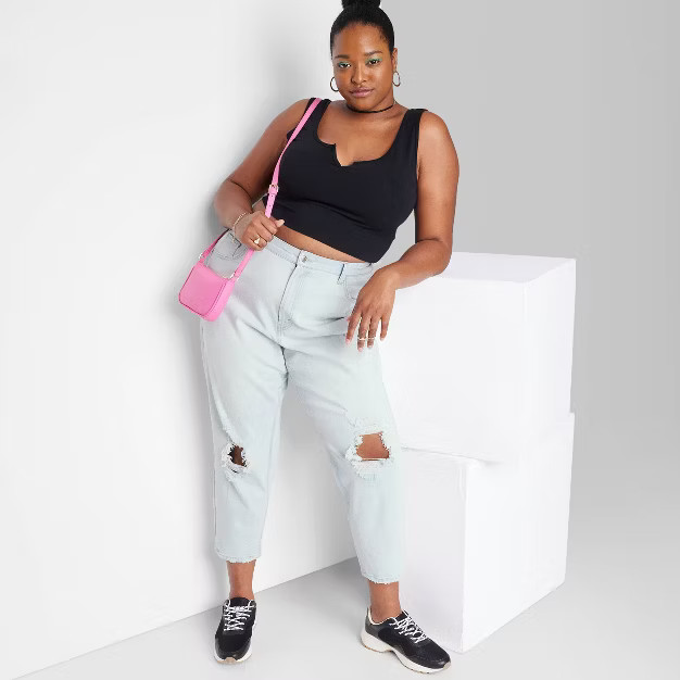 Women's Super-High Rise Distressed Curvy Mom Jeans - Wild Fable™ Light Wash | Target
