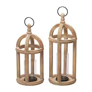 Home Decorators Collection Antiqued Wood Candle Hanging or Tabletop Lantern with Beaded Trim (Set... | The Home Depot