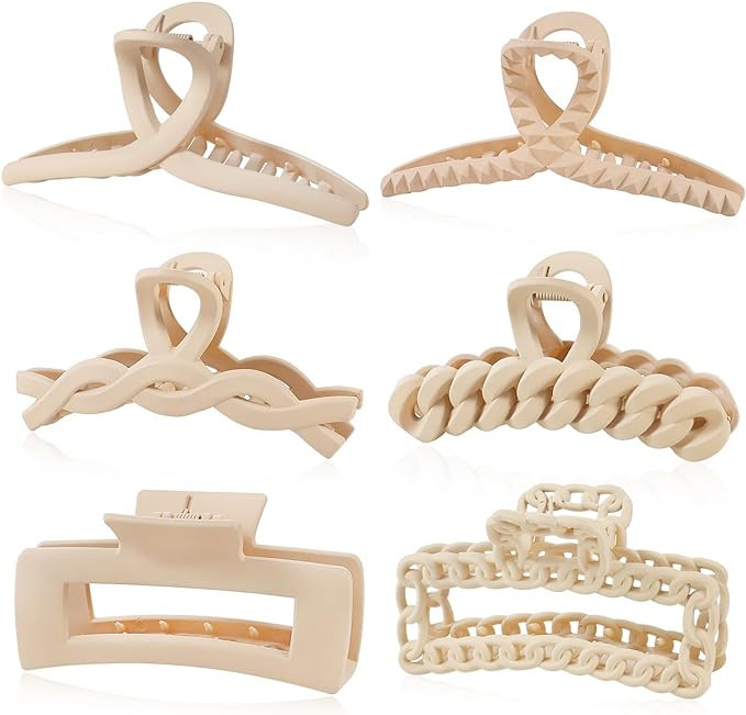 Large Hair Claw Clips, 6PCS Beige Acrylic Matte Hair Claws, Big No Slips Hair Jaw Clips, Strong H... | Amazon (CA)