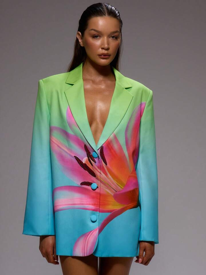 MUSERA Oversized Floral Print Blazer Dress Spring Summer Vacation Elegant Wedding Guest Elegant Business Casual Summer Spring Vacation Graduation Prom Wedding Guest Birthday Bright | SHEIN