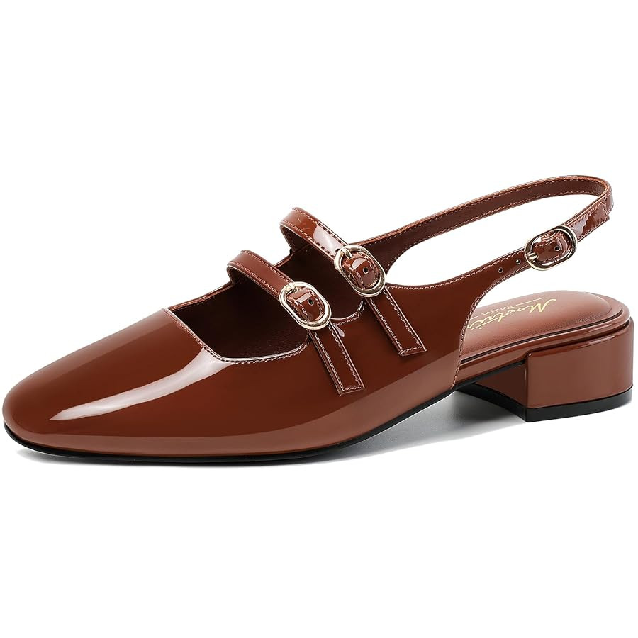 Mostrin Mary Jane Shoes Women Slingback Chunky Low Heels for Women Closed Rounded Toe Ankle Strap... | Amazon (US)