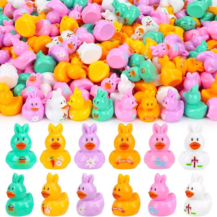 120 Pcs Easter Mini Resin Ducks 6 Style Miniature Bunny Ear Duck Figurines Easter Bulk Tiny Ducks... | Amazon (US)