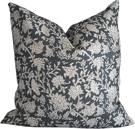 Block Print Pattern Floral Throw Pillow Covers for 2023 Winter, Christmas, and Spring Seasonal Ho... | Amazon (US)
