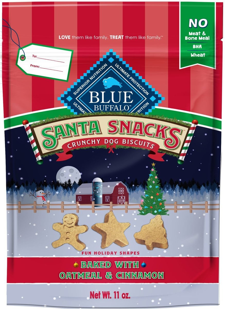 Blue Buffalo Christmas Santa Snacks Crunchy Dog Biscuits, Natural Holiday Treats, Baked with Oatm... | Chewy.com