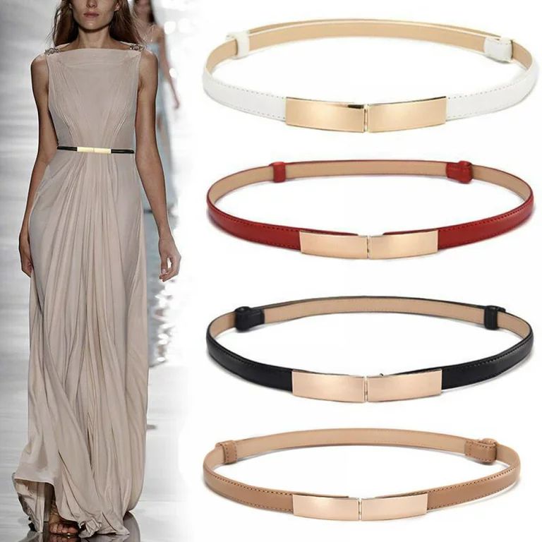 Women Lady Leather Belt Thin Skinny Metal Gold Elastic Buckle Waistband Belt Dress Clothing Acces... | Walmart (US)