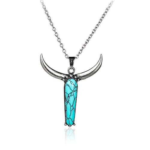 Pingyongchang Natural Turquoise Necklace Boho Bead Silver Cross Vintage Statement Pendant Necklac... | Amazon (US)